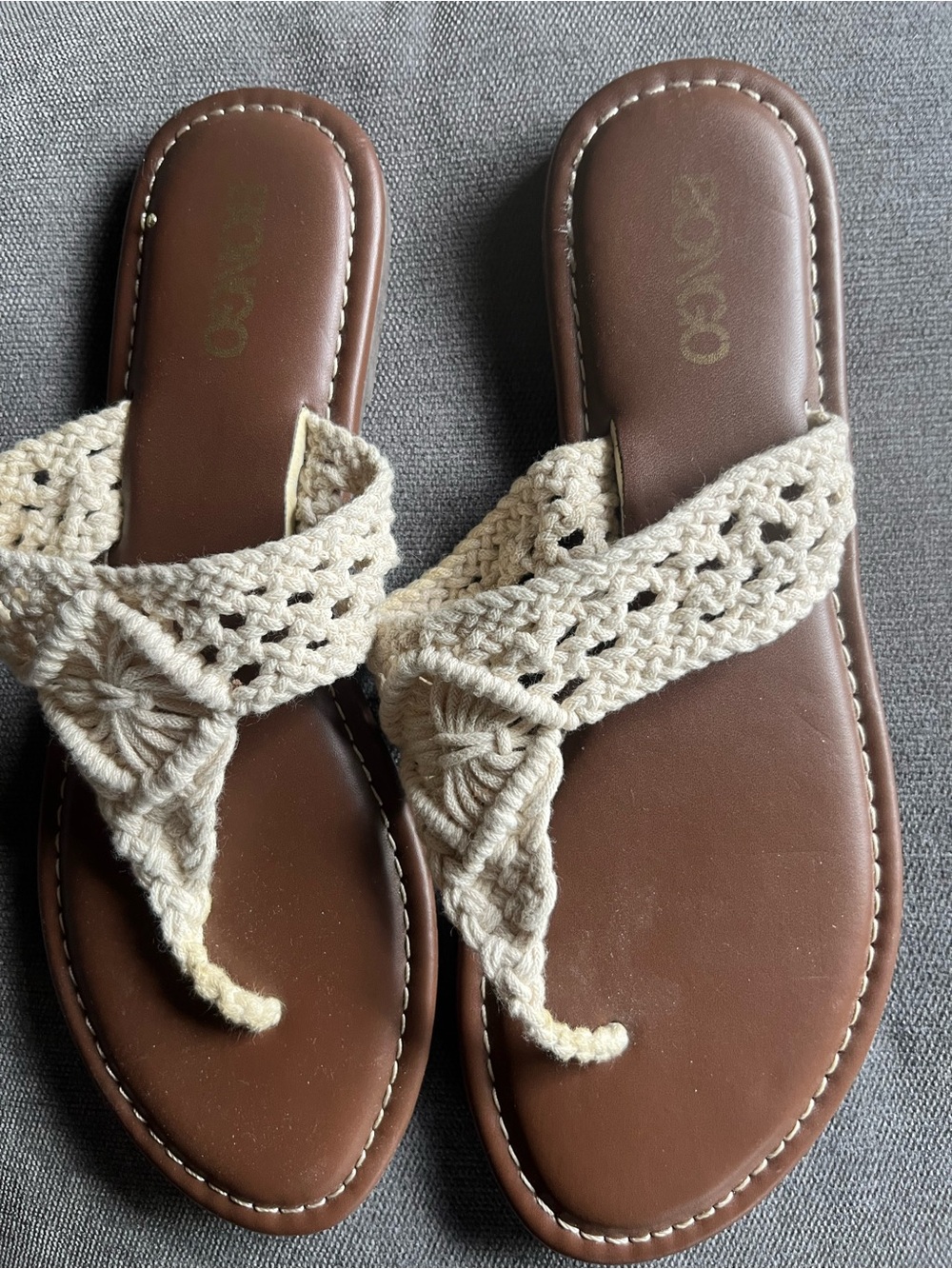 Women’s Crochet Toe-Post Sandals — Cream/Brown